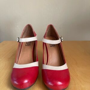 Miz Mooz Red and Cream Heels